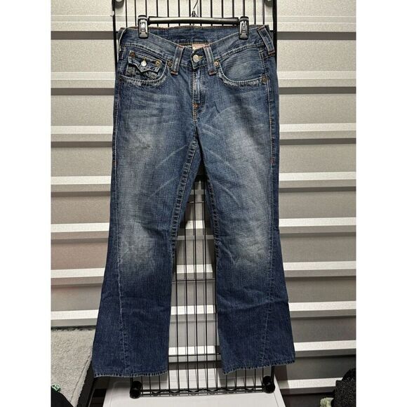 Y Jeans Los Angeles Women Y2K  Flare Leg Bling Jeans Embelished Pockets Size 7/8 - Picture 1 of 6